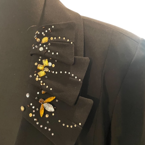 MOSHITA COUTURE Women's Beaded Embellished Black Suit Blazer—SZ.20 - Picture 6 of 9